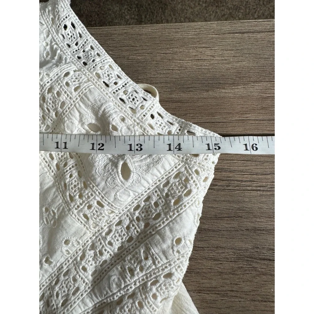 American Eagle Cream Eyelet Lace Boho Tiered Mini Dress XS Ivory Halter Festival